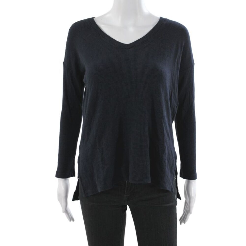 Velvet by Graham & Spencer Women Basic Black V-Neck Long Sleeve T-Shirt Size XS